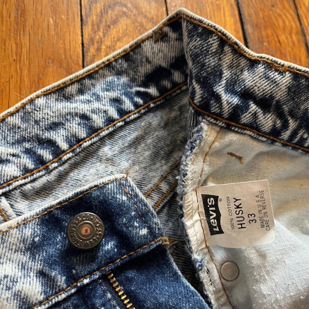 Vintage 90s Levi's Husky‎ 505 Orange Tab Made in USA Women Blue White Acid Jeans - Picture 4 of 4
